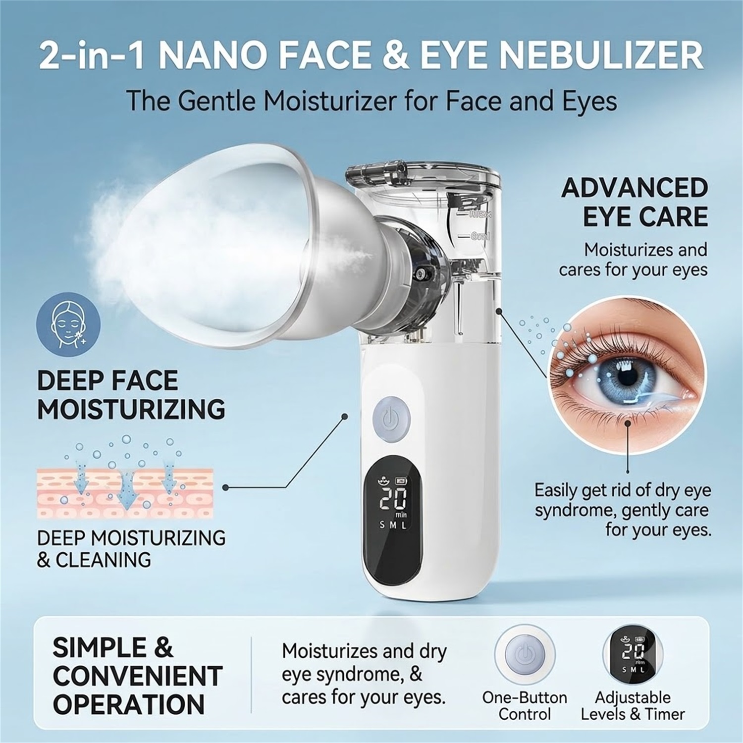 Facial Steamer Nano - ミニポータブルフェイシャルスチーマー - ナノコールドスプレー保湿器 美容加湿器 スキンケア用