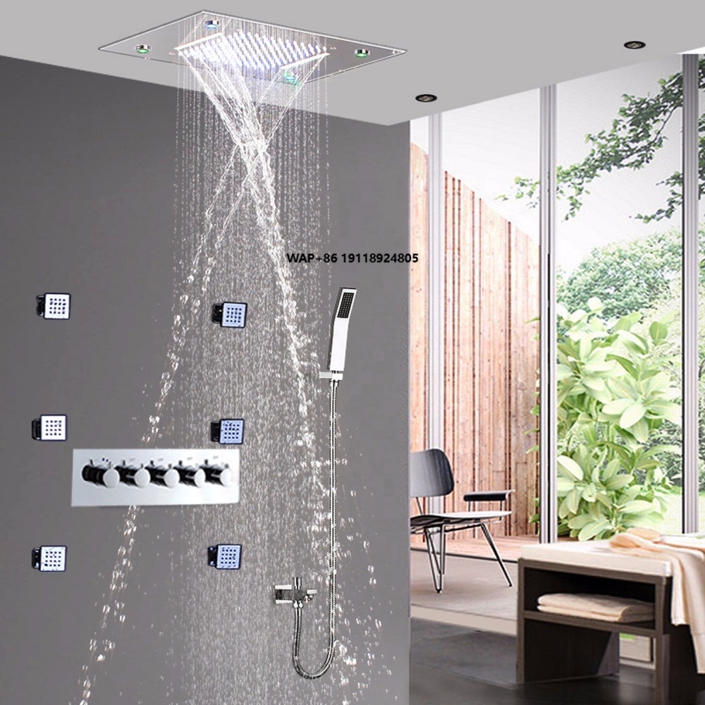Spa & Wellness Hotel Fitak * * * * - 真鍮製温冷4ハンドルシャワーバルブ ステンレス鋼 360x500 天井取り付けLEDレインバスルームシャワー水栓 スパボディマッサージ