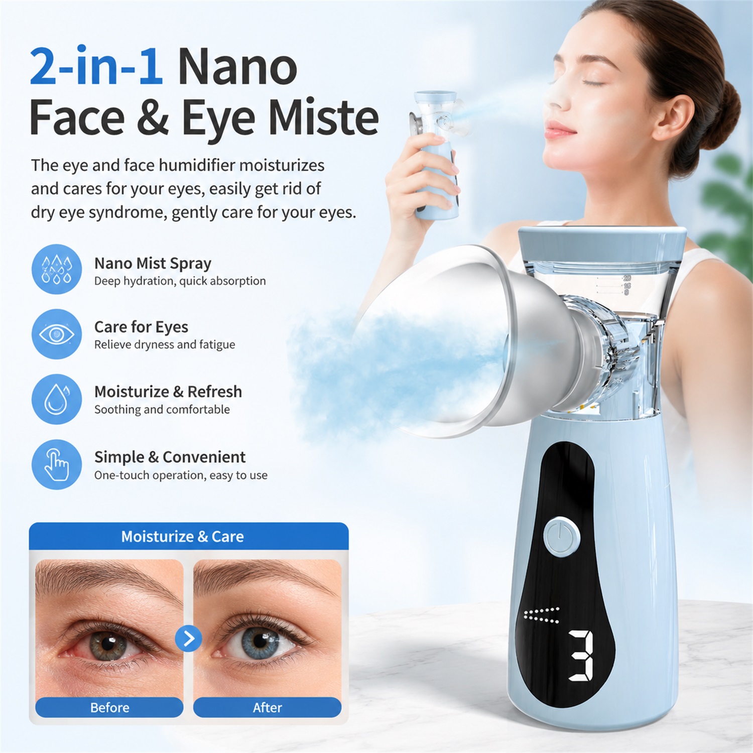 Facial Steamer Nano - ナノコールドスプレー美顔スチーマー - ミニポータブル保湿美容器スキンケア加湿器