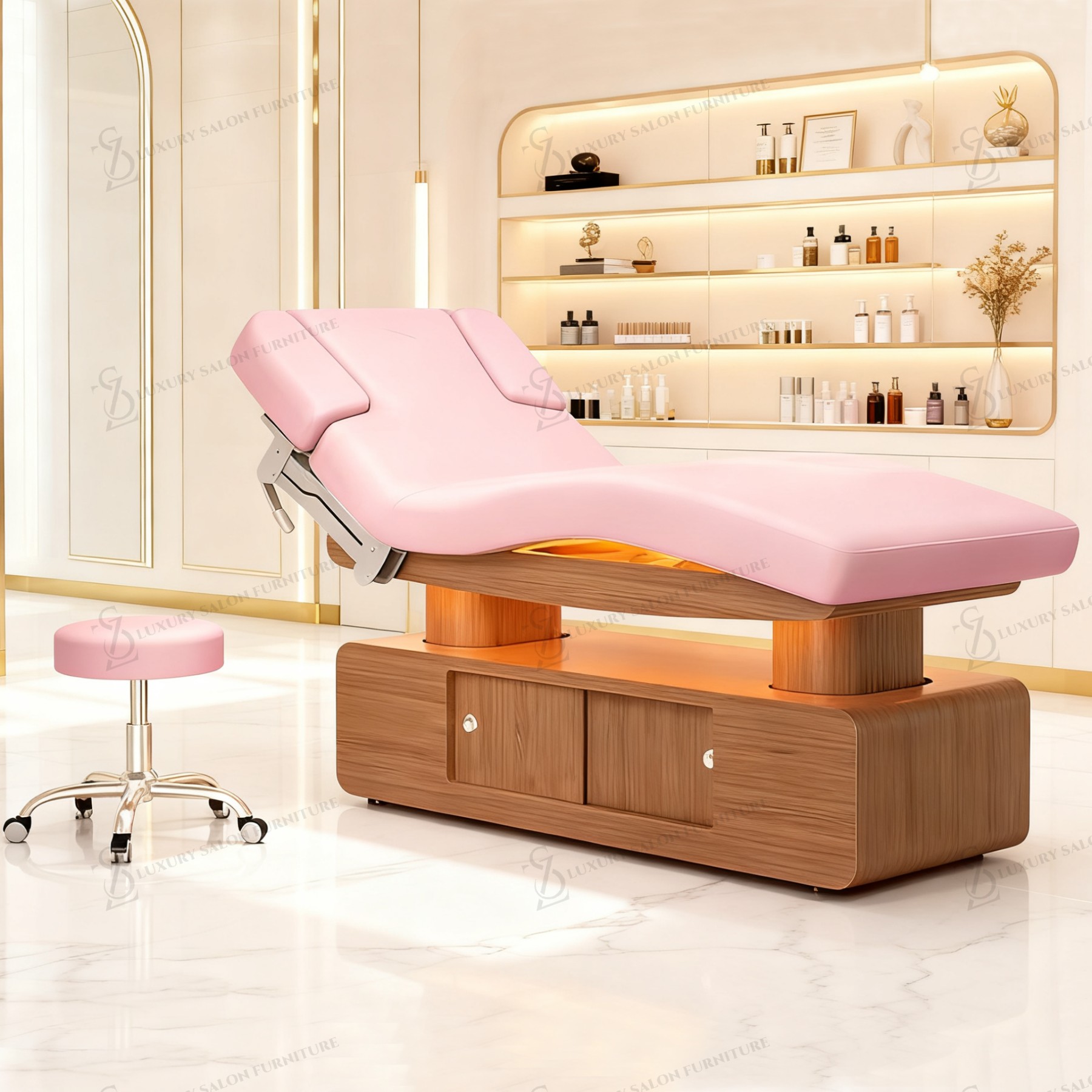 Wellness Spa And Massage - 高級3/4モーターピンクビューティーベッド多機能美容サロン スパ ウェルネス電動フェイシャルまつげエクステベッドマッサージ台