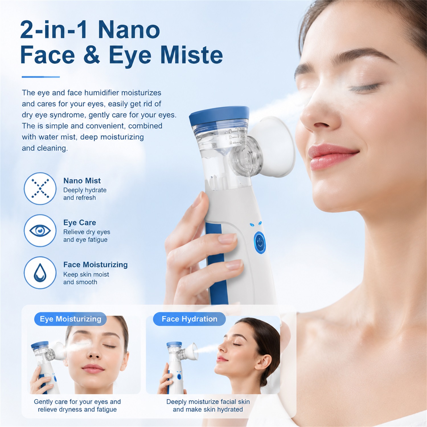 ハンドヘルドフェイシャルナノミスター、ポータブル保湿加湿器、 - Facial Steamer Nano のレビューと価格