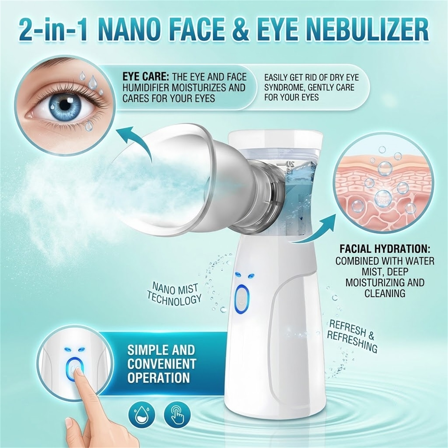 ハンドヘルドフェイシャルナノミスター、ポータブル保湿加湿器、 - Facial Steamer Nano のレビューと価格